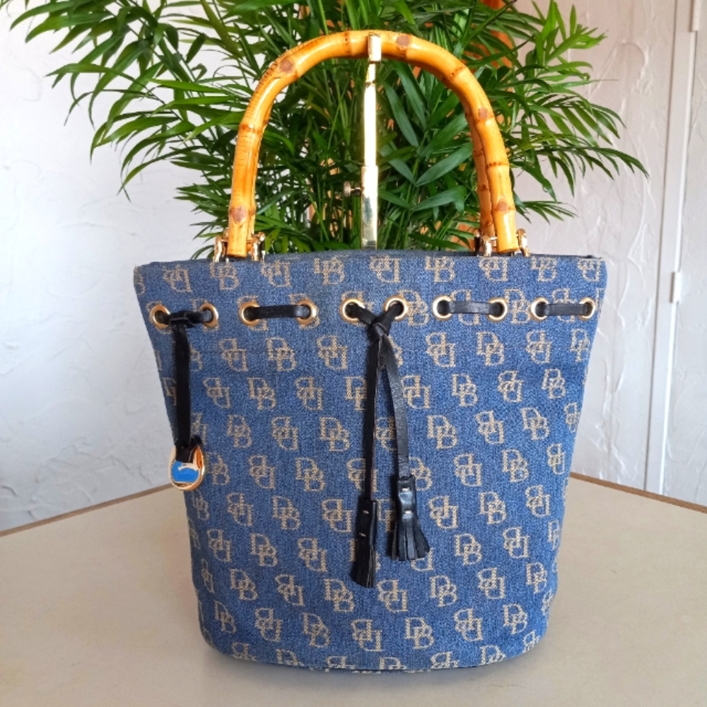 Dooney & Bourke Vintage Tote Bag in Signature DB, Blue Denim, 1990s